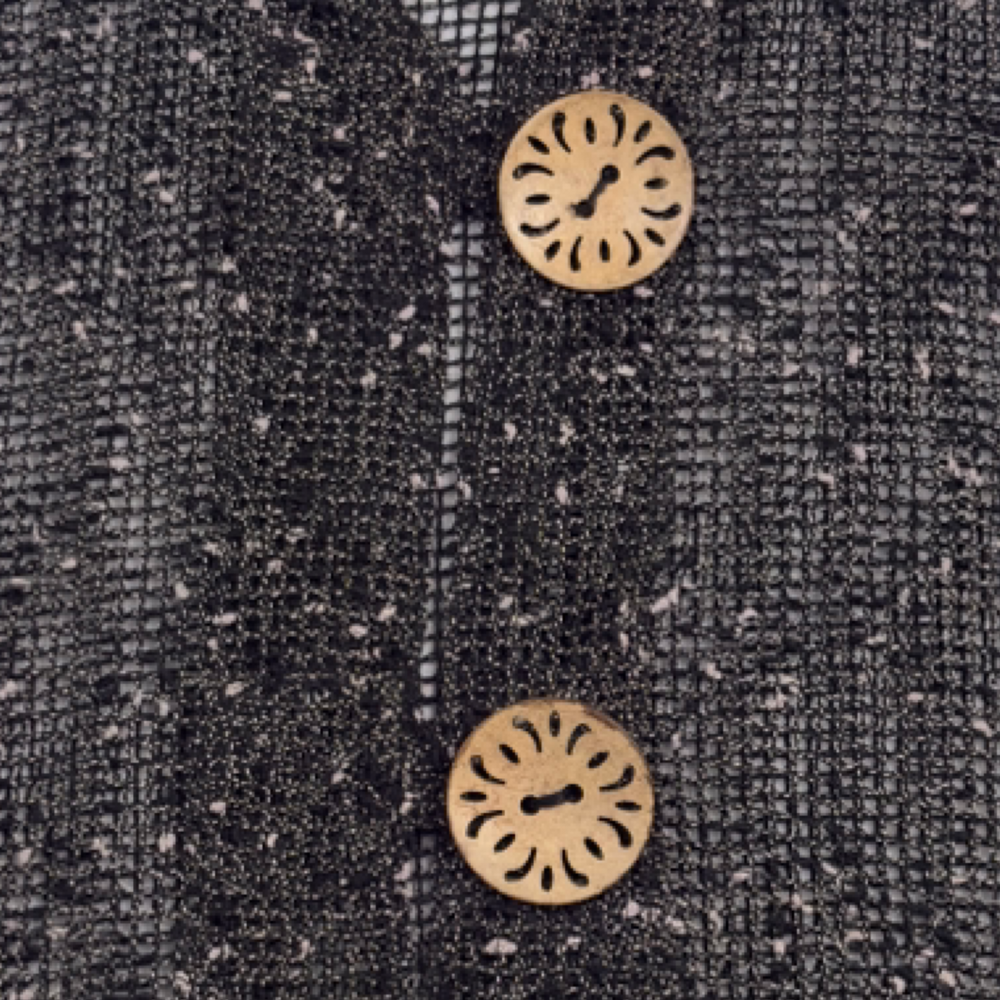 LULU B Boucle Mesh Topper Jacket Sheer Wood Button Lagenlook Boho Black Size M - Picture 10 of 14